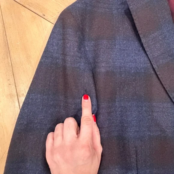 Luciano Barbera Men's Blue Plaid Blazer Made in Italy 46R 100% Wool Soft - Picture 3 of 16